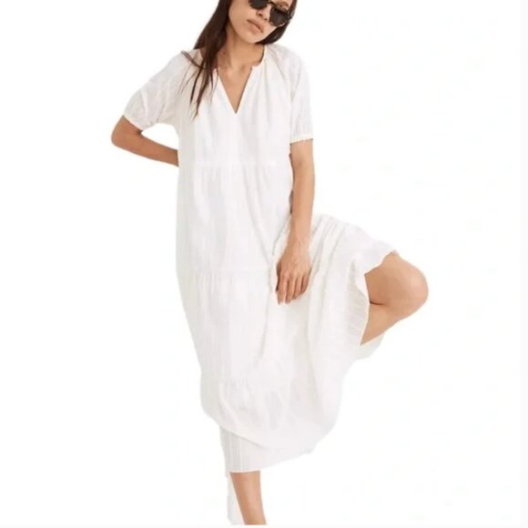Madewell Textured Dot Tiered Midi Dress White Size Small - Picture 3 of 13